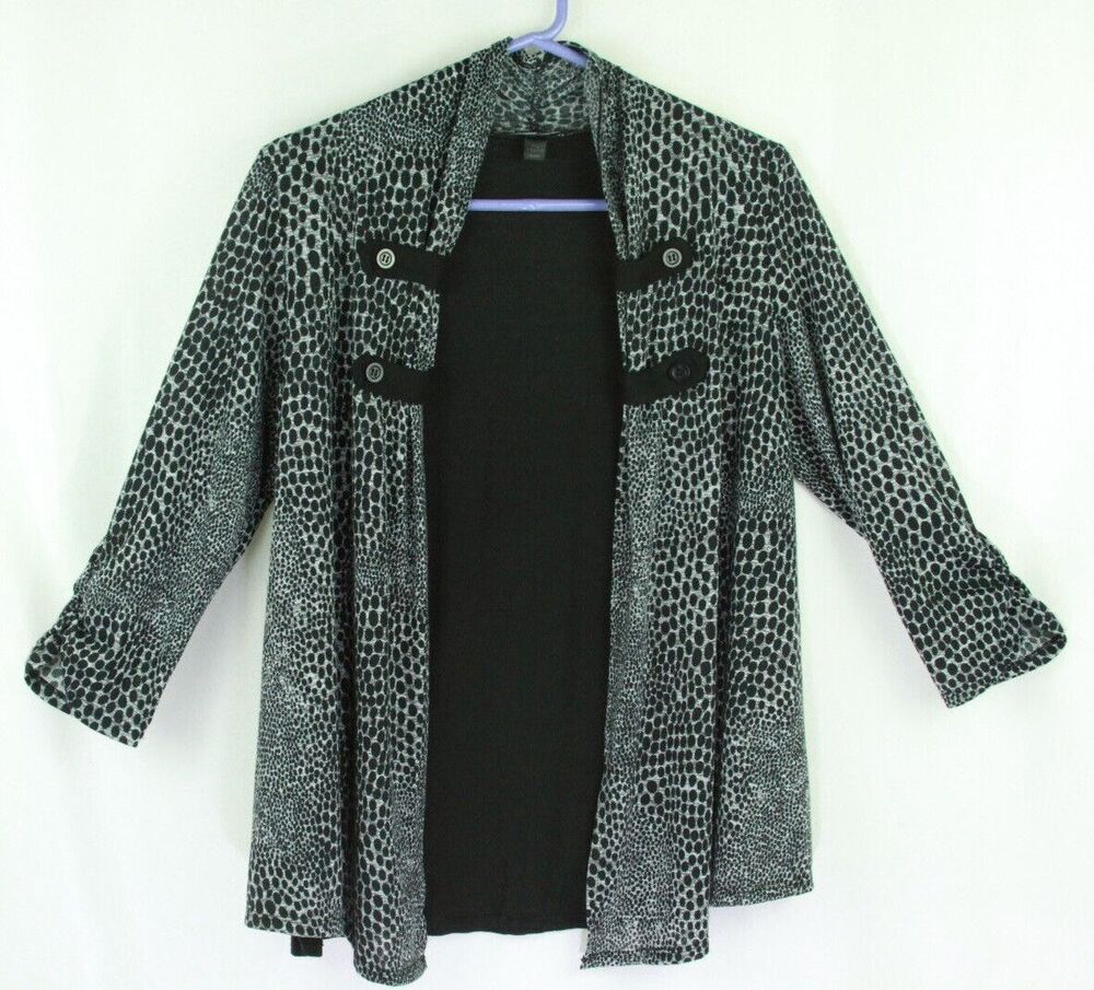 AGB Women's Top Size Medium Large Cardigan Leopard Animal Print Black